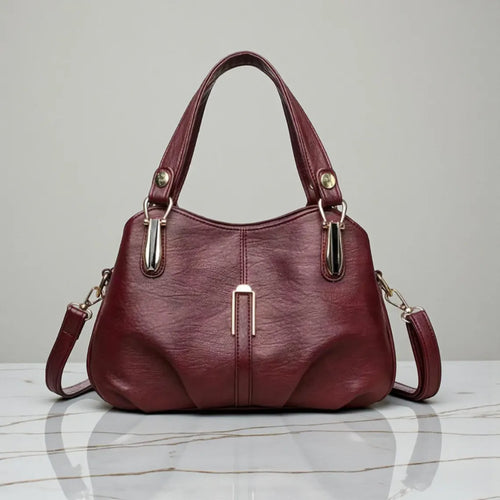 Soft Leather Handbag with Dual Handles and Adjustable Strap